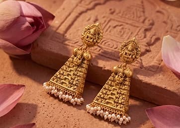 Gold temple earrings with pearl drops